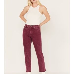 CLEO + WOLF WOMEN'S HIGH RISE DISTRESSED KNEE SLIM STRETCH STRAIGHT JEANS